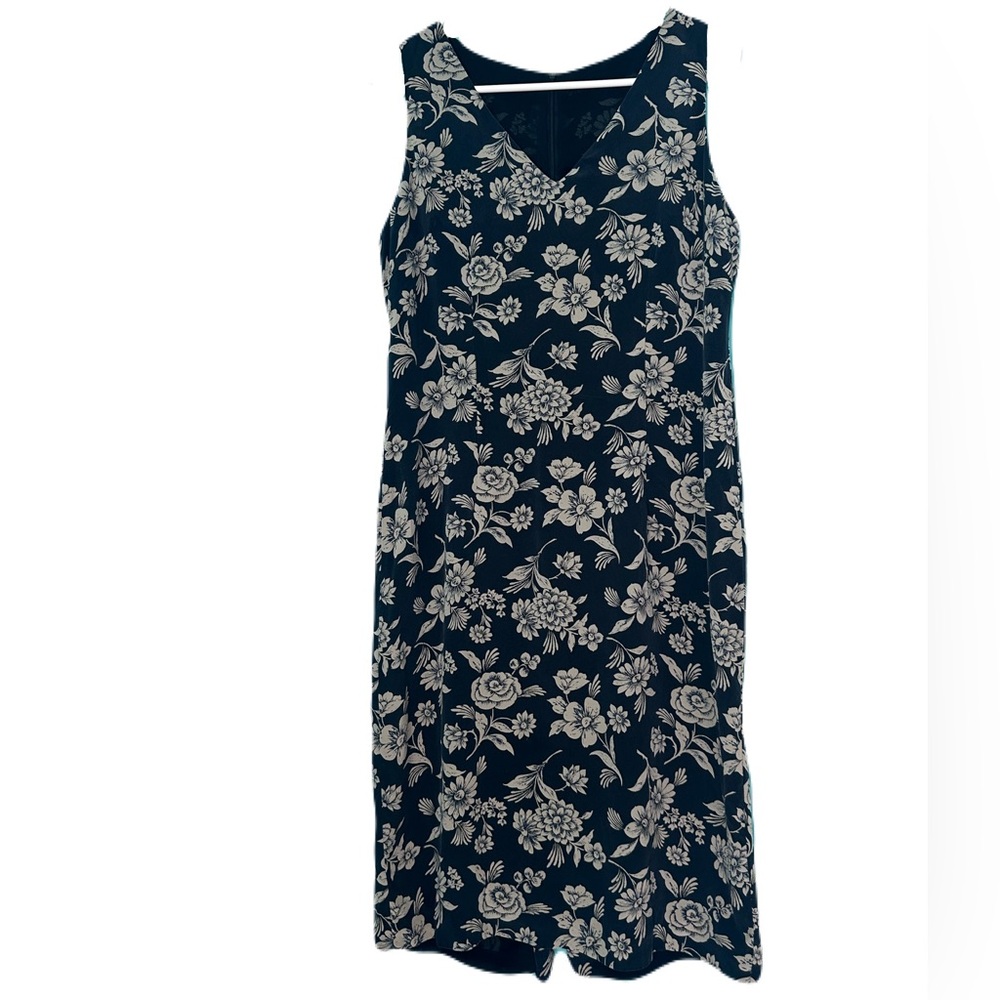 Mini Dress Vintage 90s Sleeveless Floral V-Neck Navy Grunge Style